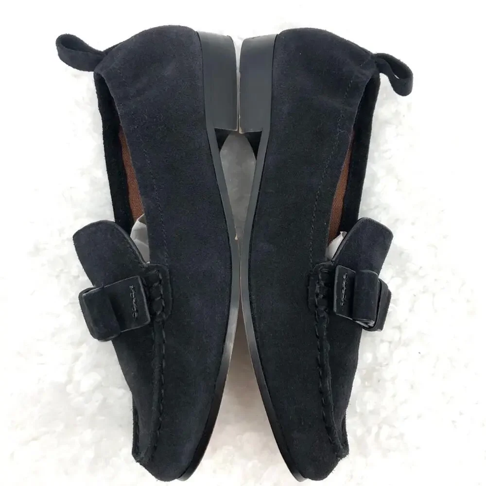 Coach Women's Henny Suede Bow Slip On Loafer Flats Sz 5.5B US Black
